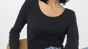 hessnatur Damen Softrib Langarmshirt Slim aus Bio-Baumwolle mit TENCEL™ Modal - schwarz - Größe 40