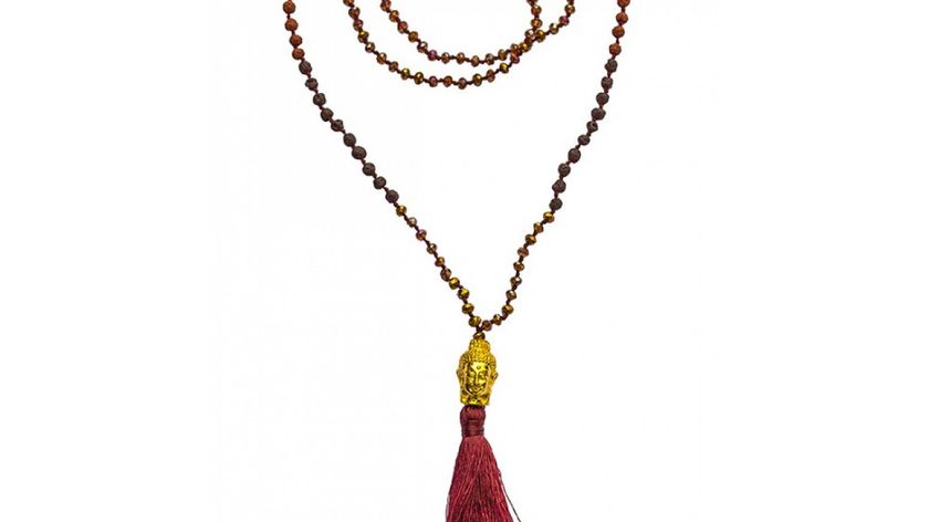 "Buddha Mala" maroon mit Glasperlen, Lavasteinen und Rudraksha 58cm