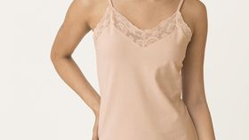 hessnatur Damen Spaghetti-Top mit Stickerei aus Bio-Baumwolle - beige - Größe 42