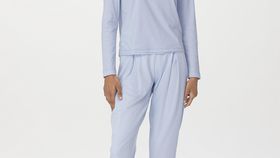 hessnatur Damen Pyjama Regular PURE NATURE aus Bio-Baumwolle - blau - Größe 46