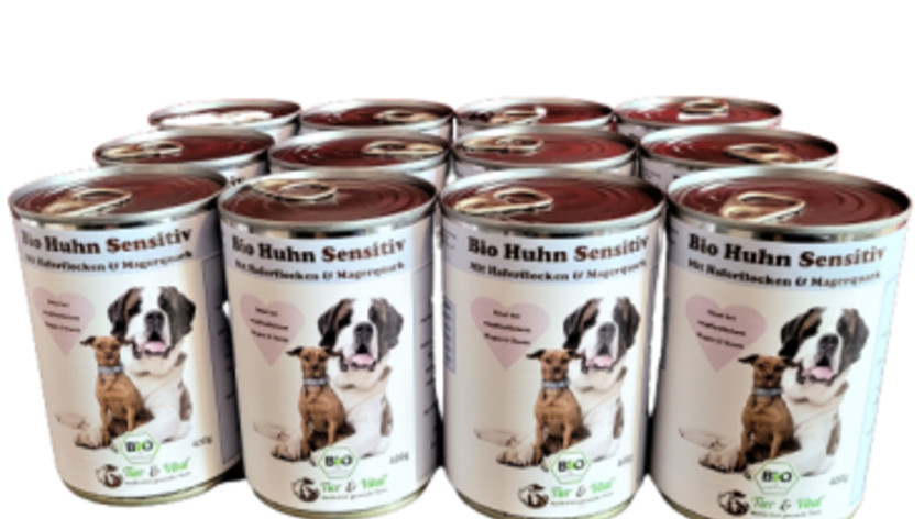 Bio Hundefutter - Huhn Sensitiv mit Haferflocken 12 x 400g