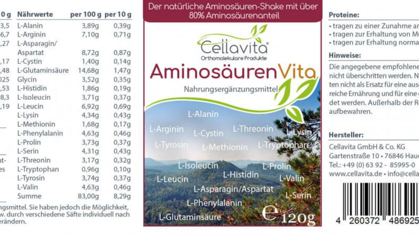 Aminos?uren Vita (nat?rliche Aminos?uren & Proteine) 120g im Glas