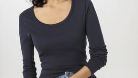 hessnatur Damen Softrib Langarmshirt Slim aus Bio-Baumwolle mit TENCEL™ Modal - blau - Größe 46