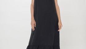 hessnatur Damen Kleid Maxi Relaxed aus TENCEL™ Lyocell mit Leinen - schwarz - Größe 44