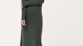 hessnatur Damen Midi-Strickkleid aus Bio-Merinowolle mit Kaschmir - grün - Größe 46