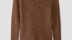 hessnatur Damen Ripp-Pullover aus Leinen mit Bio-Baumwolle - braun - Größe 44