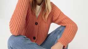 hessnatur Damen Cardigan Relaxed aus Bio-Baumwolle und Bio-Merinowolle - orange - Größe M