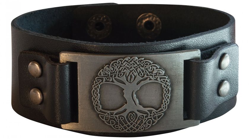 Armband "Baum des Lebens" Leder, schwarz, Metalllegierung, silberfarben 23x3cm verstellbar