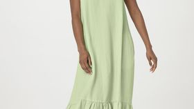 hessnatur Damen Kleid Maxi Relaxed aus TENCEL™ Lyocell mit Leinen - grün - Größe 40