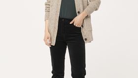 hessnatur Damen Tweed-Strickjacke aus Bio-Schurwolle - beige - Größe L