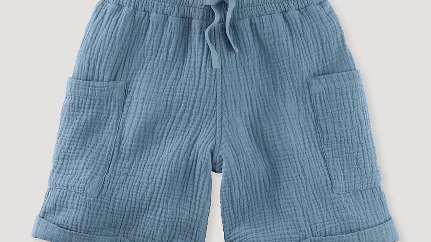 hessnatur Kinder Musselin Shorts aus Bio-Baumwolle - blau - Größe 98/104