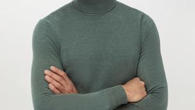 hessnatur Herren Rollkragen-Pullover aus Schurwolle mit Kaschmir - grün - Größe 54