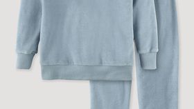 hessnatur Kinder  Frottee Pyjama aus Bio-Baumwolle - blau - Größe 158/164