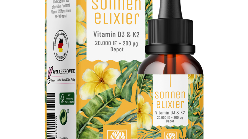 Vitamin D3 & K2 Tropfen Depot mit 20.000 I.E. - Sonnenelixier - 2 Flaschen Sonnenelixier (beliebteste Option)