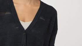 hessnatur Damen Strickjacke aus Leinen mit Bio-Baumwolle - blau - Größe L