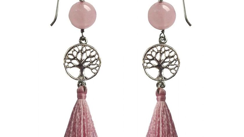 Ohrhänger "Baum des Lebens" 1,2cm Silber 925 mit Rosenquarz-Perle und Rosa Tassel 3,5cm