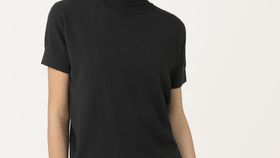 hessnatur Damen Kurzarm-Pullover aus Bio-Merinowolle - schwarz - Größe 46