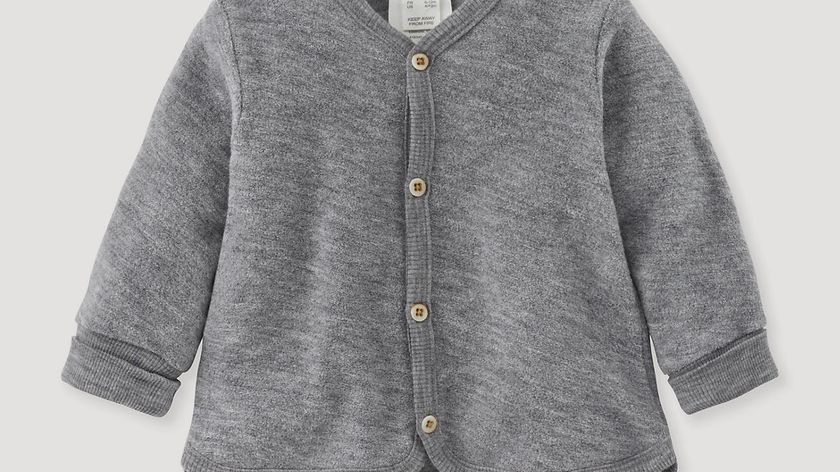 hessnatur Baby Wollfrottee Jacke Regular aus Bio-Merinowolle - grau - Größe 74/80