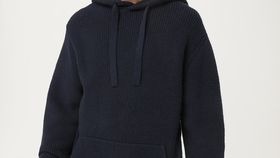 hessnatur Herren Strick-Hoodie aus Bio-Schurwolle und Bio-Baumwolle - blau - Größe 56