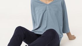 hessnatur Damen Shirt aus Bio-Baumwolle mit Hanf - blau - Größe 48