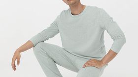 hessnatur Herren Schlafshirt Langarm - salbei meliert - Größe 48