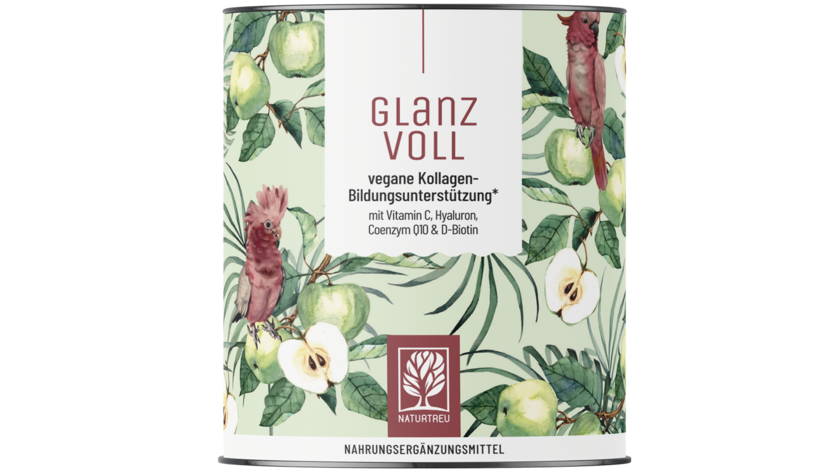 Vegane Kollagen-Bildungsunterstützung* mit Vitamin C, Hyaluron, Q10 & D-Biotin - Glanzvoll - 5 Dosen GLANZVOLL