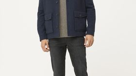 hessnatur Herren Shirtjacket aus Schurwolle - blau - Größe 54