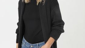 hessnatur Damen Strickjacke aus Bio-Baumwolle - schwarz - Größe M