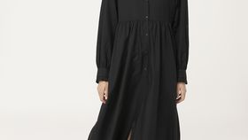 hessnatur Damen Midikleid aus Bio-Baumwolle mit Seide - schwarz - Größe 48