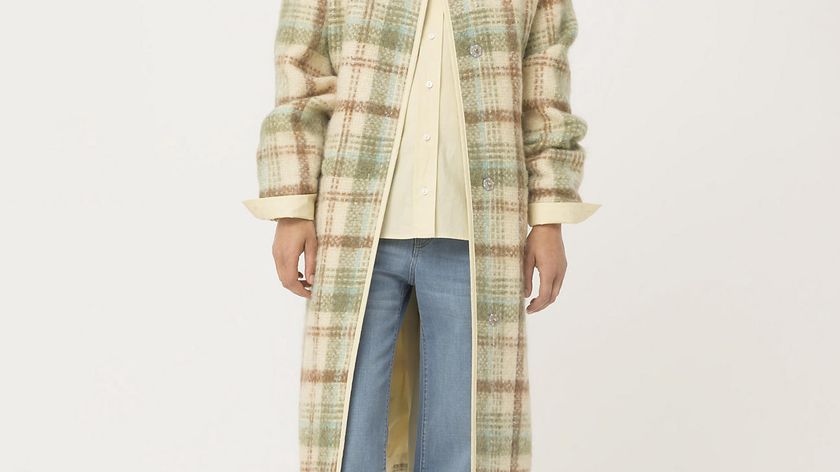 hessnatur Damen Karo-Mantel aus Mohair mit Schurwolle - beige - Größe 42