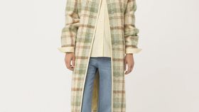 hessnatur Damen Karo-Mantel aus Mohair mit Schurwolle - beige - Größe 42