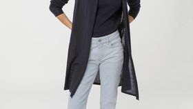 hessnatur Damen Long Strickjacke aus Bio-Merinowolle - blau - Größe 44