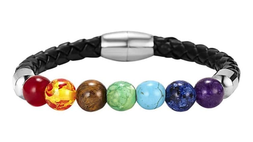 Armband Leder, Chakra Edelsteine 6cm flexibel mit Magnetverschluss