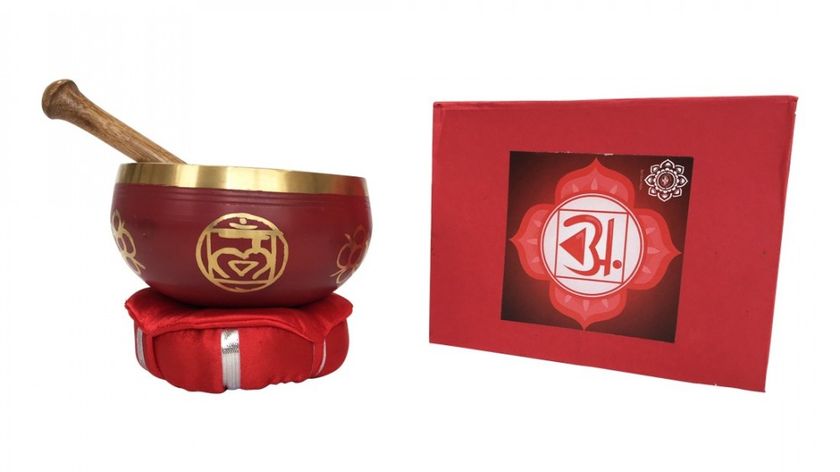 Klangschalen Set "Muladhara Chakra" rot mit Klöppel & Kissen 10cm ca. 330g