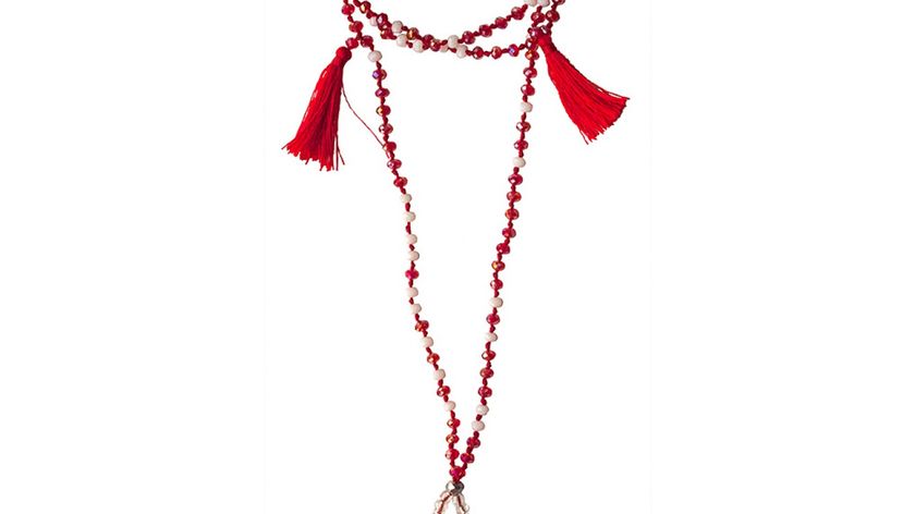 Chakra Mala "Muladhara Chakra" Glasperlen, Metall (Nickelfrei) rot/ weiß 48cm