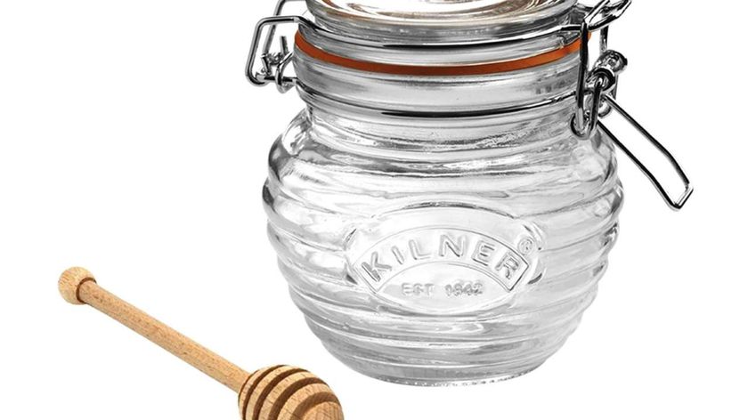 Kilner Honigglas mit Löffel aus Holz - Bienenstock Design