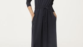 hessnatur Damen Midikleid aus Bio-Baumwolle mit Bio-Schurwolle - blau - Größe 34