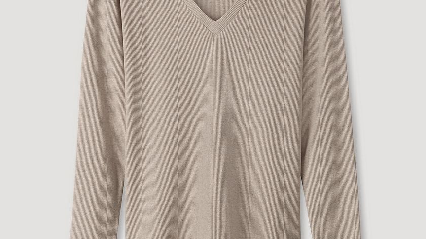 hessnatur Damen V-Shirt aus Bio-Baumwolle - beige - Größe 38