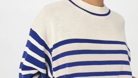 hessnatur Damen Pullover Streifen Relaxed aus Bio-Merinowolle und Bio-Baumwolle - blau - Größe S