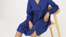 hessnatur Damen Brushed Popeline Kleid Mini Relaxed aus Bio-Baumwolle - blau - Größe 44