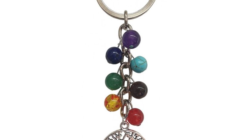 Schlüsselanhänger "Lebensbaum" Chakra Edelsteine mit Metall Anhänger, 10cm