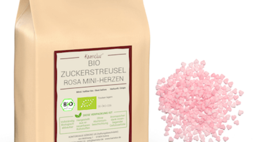 Bio Zuckerstreusel, rosa Mini-Herzen