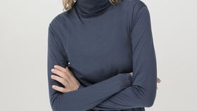 hessnatur Damen Rollkragen-Shirt aus Bio-Baumwolle - blau - Größe 48