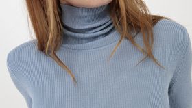 hessnatur Damen Rollkragenpullover aus Bio-Merinowolle mit Seide - blau - Größe 42