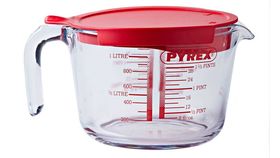 Pyrex Messbecher Glas 1l aus Borosilikatglas mit Henkel und Deckel