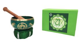 Klangschalen Set "Anahatam Chakra" grün mit Klöppel & Kissen 12cm ca. 500g