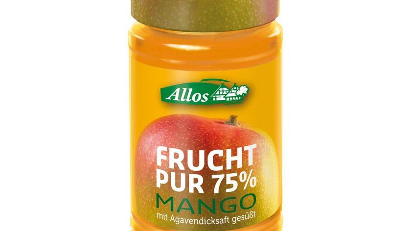 Allos Frucht Pur Mango Fruchtaufstrich auf's Brot & für Cheesecake