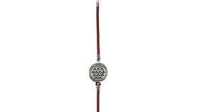 Armband "Blume des Lebens" Leder braun, Edelstahl mit Zirkonia, 19-24cm verstellbar