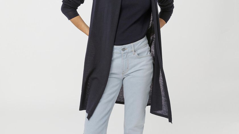 hessnatur Damen Long Strickjacke aus Bio-Merinowolle - blau - Größe 38