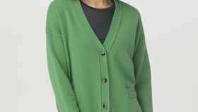 hessnatur Damen Strickjacke aus Lambswool - grün - Größe 36